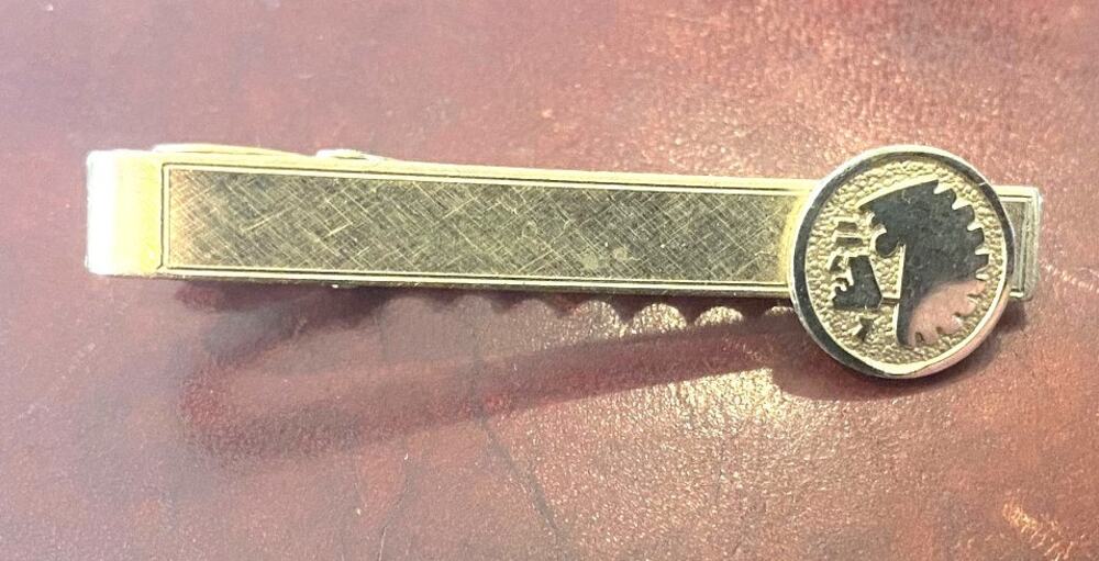 VTG Men's 2" Gold Tone Tie Bar, Native American Chief Design